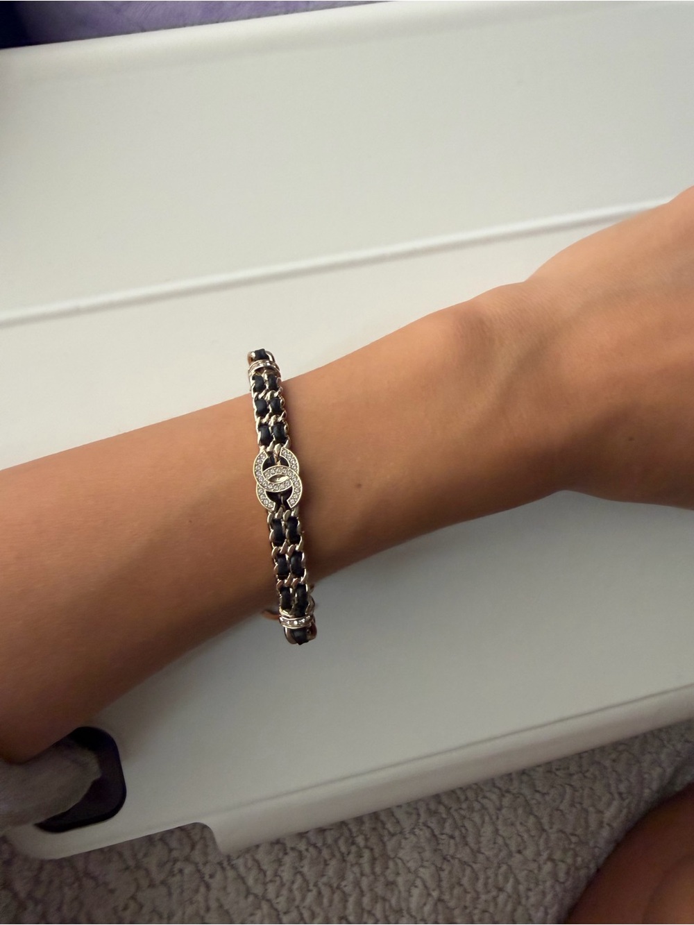 Gold and Black Braided Chain Bracelet with Pavé Accent